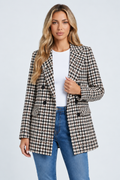 Longline Double-Breasted Check Blazer