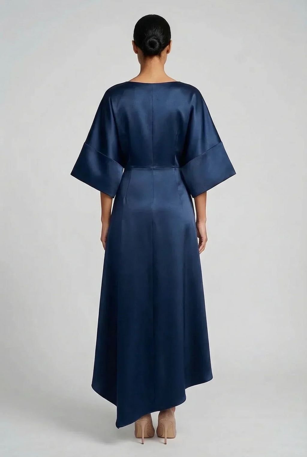 Satin Batwing Jewel Midi Dress - Elegant Wedding Guest Dress | Meave & Ivy
