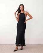 Pleated Halter Maxi Dress