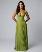 Sweetheart Lace Chiffon Pleated Maxi Dress