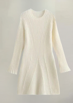 Knitted Mini Dress with Long Sleeves – Ribbed Stretch Jumper Dress