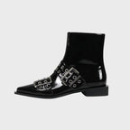 Chunky Mid-Heel Zipper Biker Boots - Womens Statement Footwear | Meave & Ivy