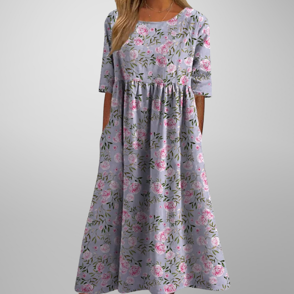 Floral Print Relaxed Midi Dress with Pockets