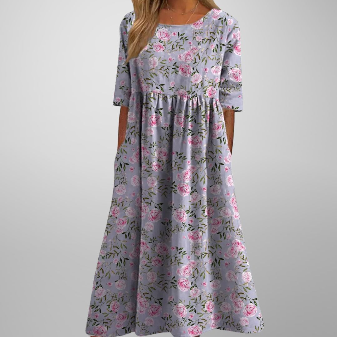 Floral Print Relaxed Midi Dress with Pockets