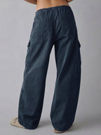 High-Waist Cotton Barrel-Leg Utility Trousers