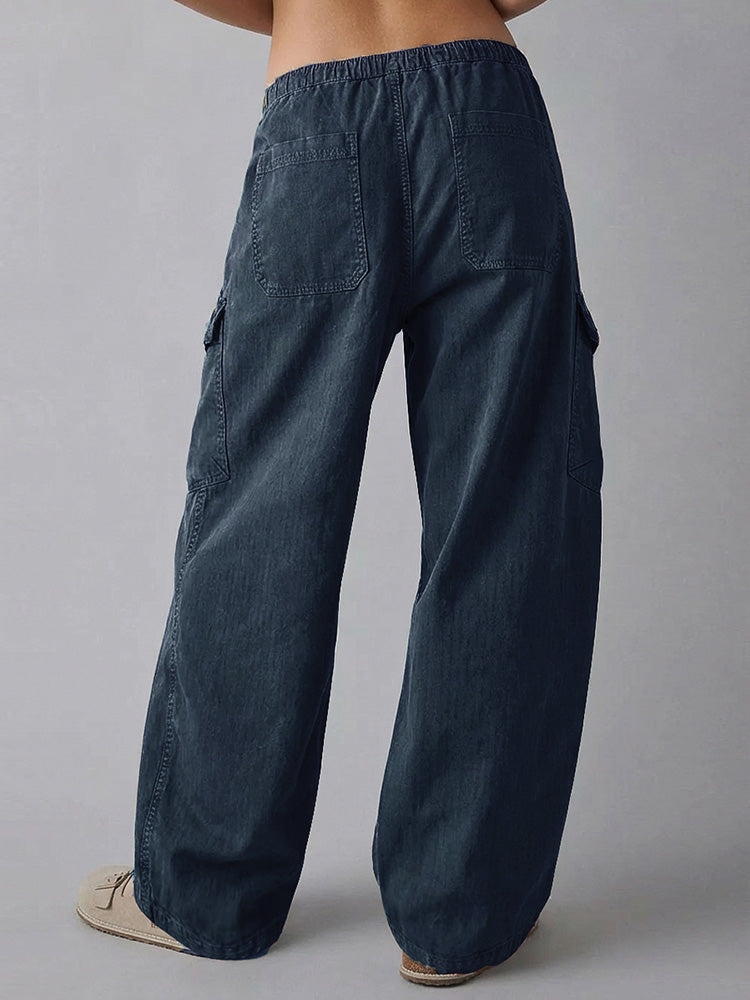High-Waist Cotton Barrel-Leg Utility Trousers