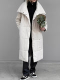 Women's Longline Quilted Puffer Winter Coat with Oversized Shawl Collar