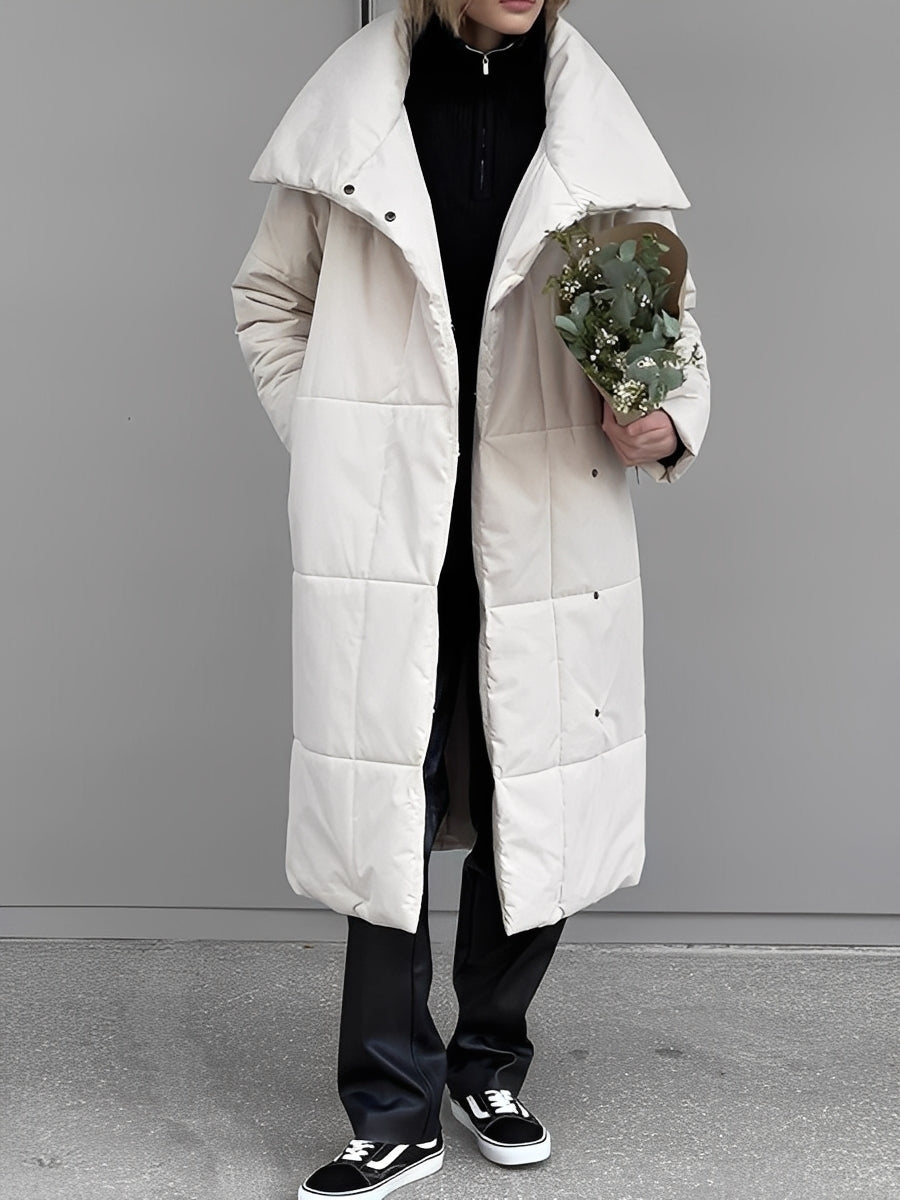 Women's Longline Quilted Puffer Winter Coat with Oversized Shawl Collar