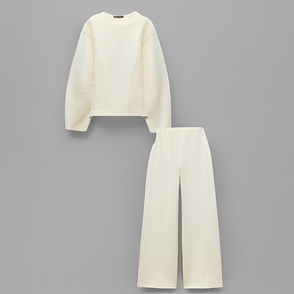 Women's Puff Sleeve Fitted Waist Top and Trousers Set