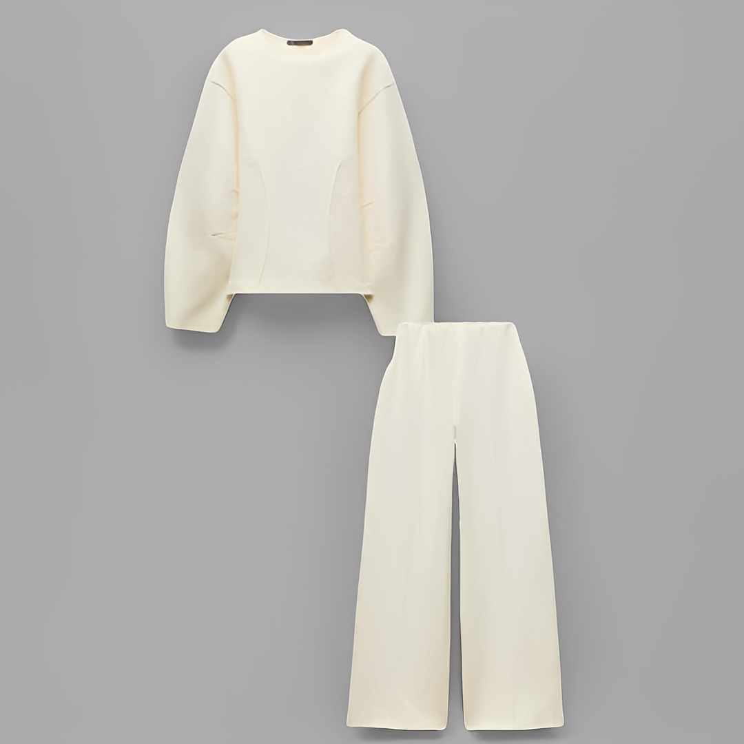 Women's Puff Sleeve Fitted Waist Top and Trousers Set