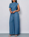 Women's Asymmetric One-Shoulder Wide-Leg Jumpsuit with Defined Waist