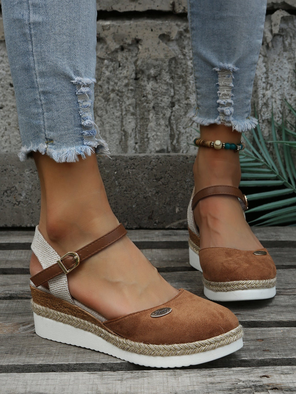 Closed-Toe Espadrille Wedge Sandals