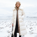 Women's Belted Long Puffer Coat – Faux-Fur Collar Padded Winter Style