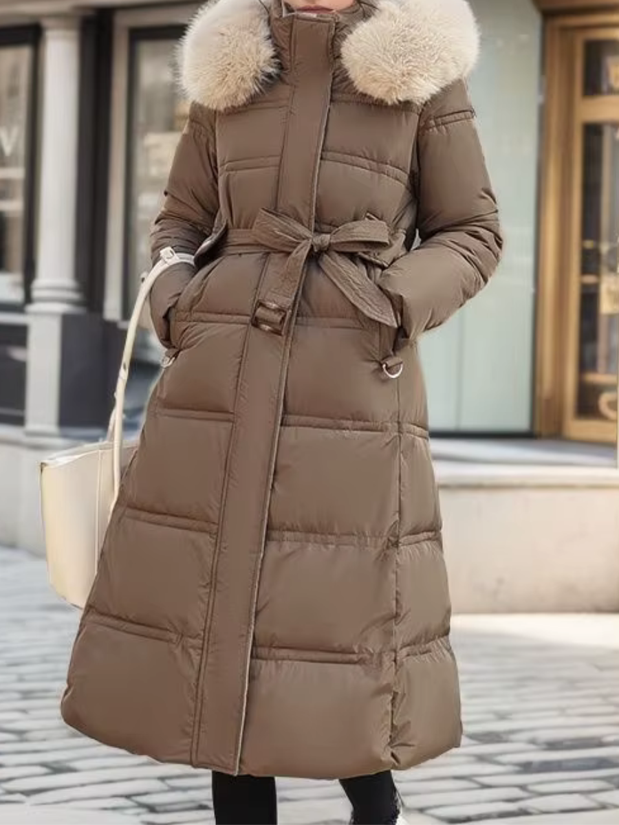 Women's Winter Coat with Faux Fur Trim Hood – Warm Padded Parka