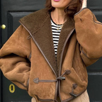 Women's Suede-Look Teddy-Lined Hooded Jacket with Toggle Fastenings