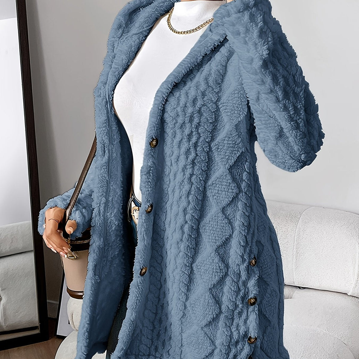 Women's Longline Textured Knit Cardigan with Button Front