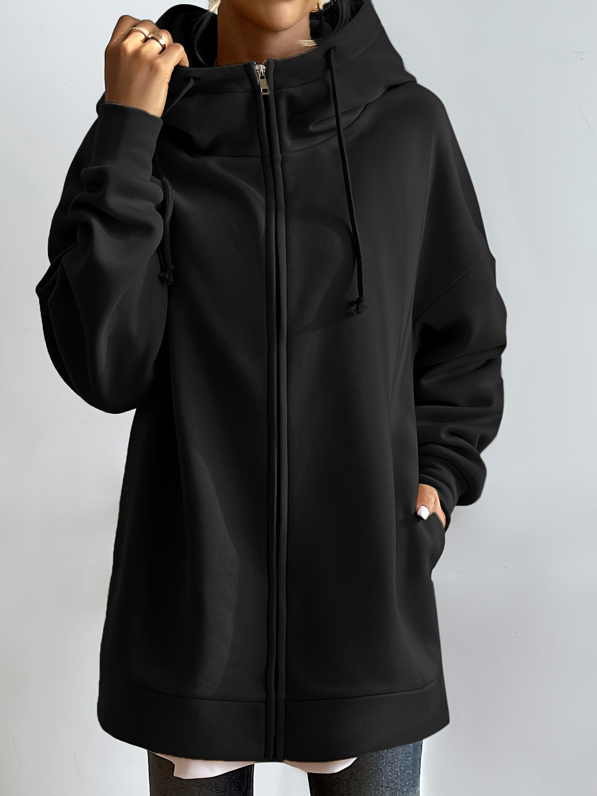 Women's Longline Zip-Up Hoodie with Pockets