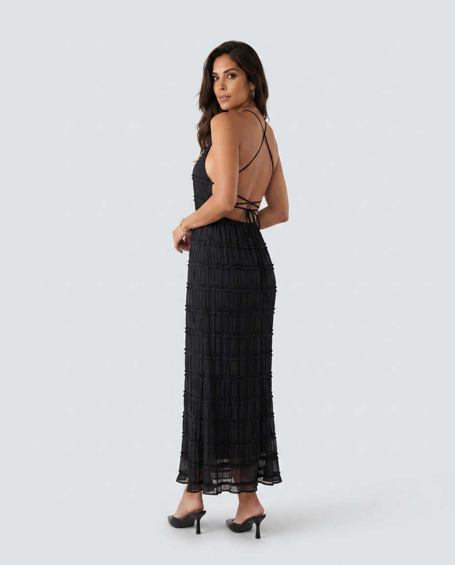 Pleated Halter Maxi Dress