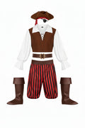 Men's Seven-Piece Pirate Costume with Hat, Eye Patch and Striped Trousers