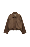 Camel Suede Cropped Bomber Jacket – Luxury Racing Coat | Meave & Ivy