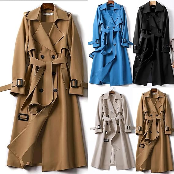 Long Trench Coat with Double Button Closure – 7 Colours