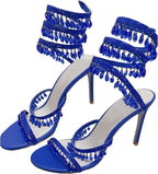Crystal Wrap Heels – Sandals with Wraparound Ankle Strap & Rhinestones