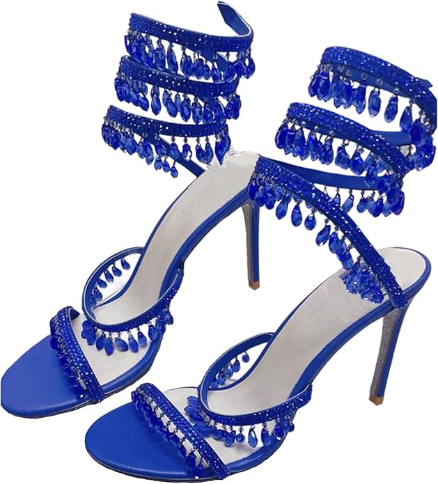 Crystal Wrap Heels – Sandals with Wraparound Ankle Strap & Rhinestones