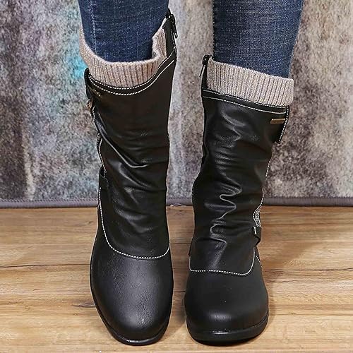 Women's Warm Mid-Calf Winter Boots – Side-Zip Buckle-Detail Casual Style