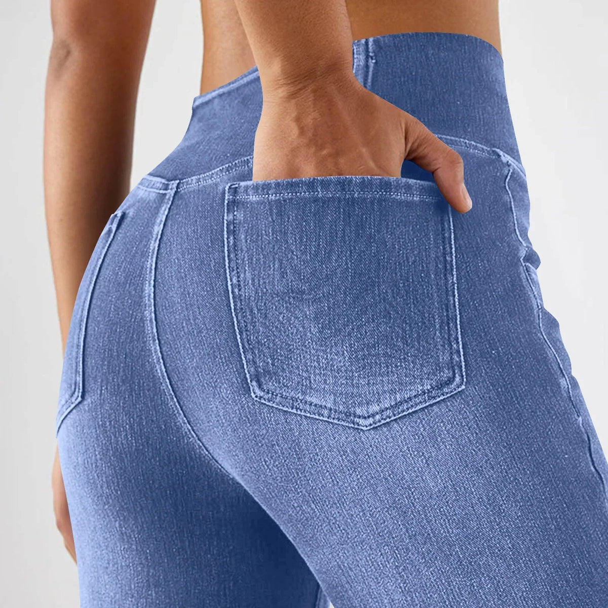 Women's High-Waisted Stretch Flared Jeans – Sculpted Full-Length Denim Style with Functional Pockets for Casual Days Travel and Everyday Wear