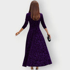 Velvet Jacquard Midi Dress V-Neck Flared | Meave & Ivy