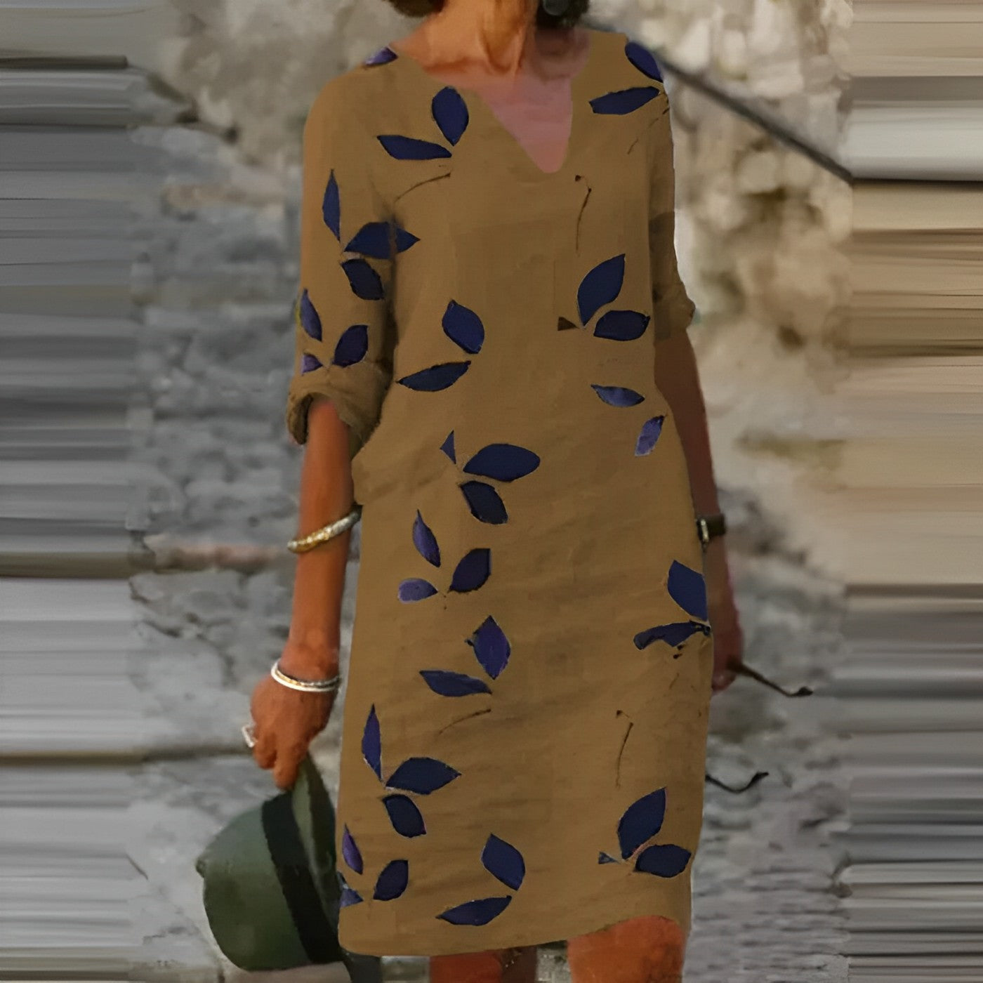 Leaf Print Floaty Silhouette Autumn Dress | Meave & Ivy
