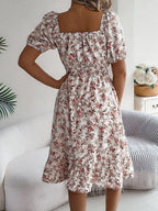 Square Neck Floral Dress with Frill Hem and High Waist | Meave & Ivy