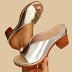 Metallic Block-Heel Mule Sandals