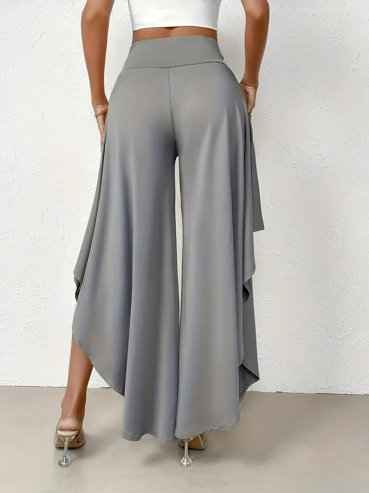 Women's High-Waisted Asymmetrical Wide-Leg Trousers – Draped Full-Length Statement Style for Spring Summer Events and Elegant Day-to-Evening Wear