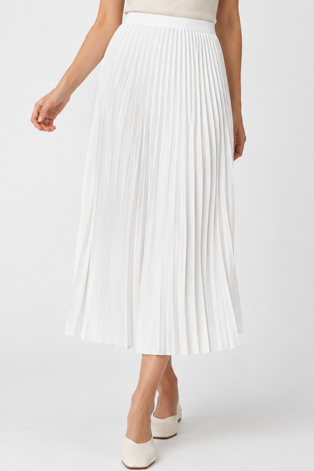 Accordion Pleated Midi Skirt – High Waist A-Line