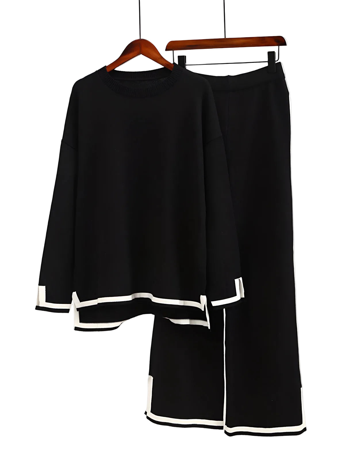 Women's Contrast-Trim Knit Co-Ord Set – Relaxed Longline Top