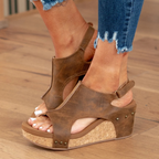 Suede Peep-Toe Cork Wedge Sandals