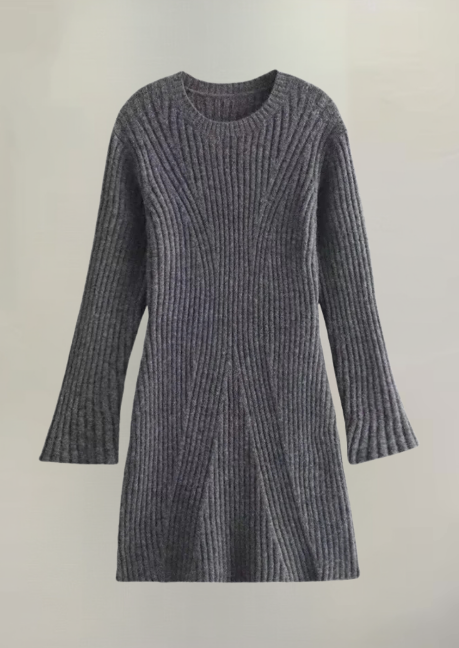 Knitted Mini Dress with Long Sleeves – Ribbed Stretch Jumper Dress