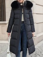 Women's Winter Coat with Faux Fur Trim Hood – Warm Padded Parka