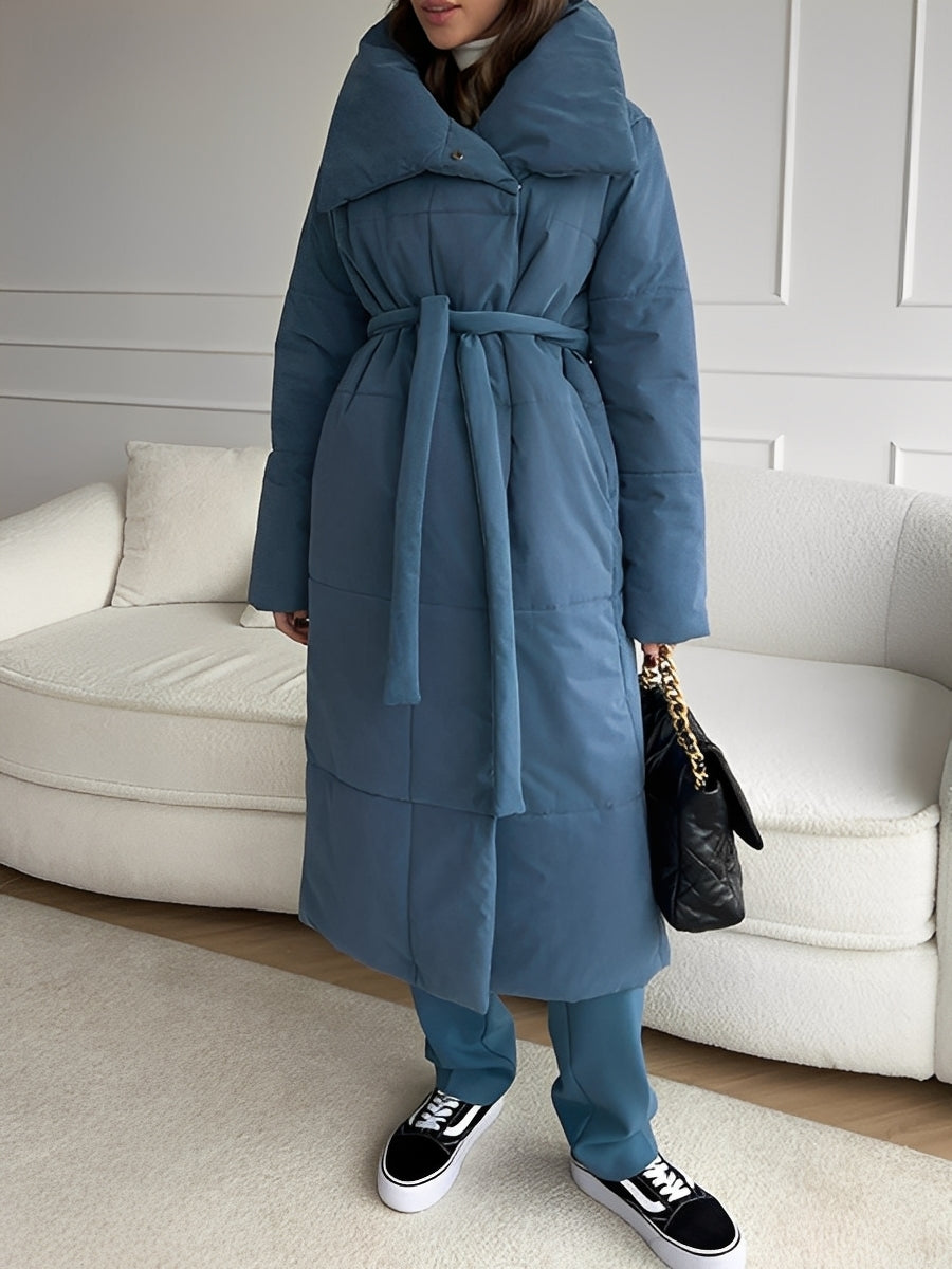 Women's Longline Quilted Puffer Winter Coat with Oversized Shawl Collar