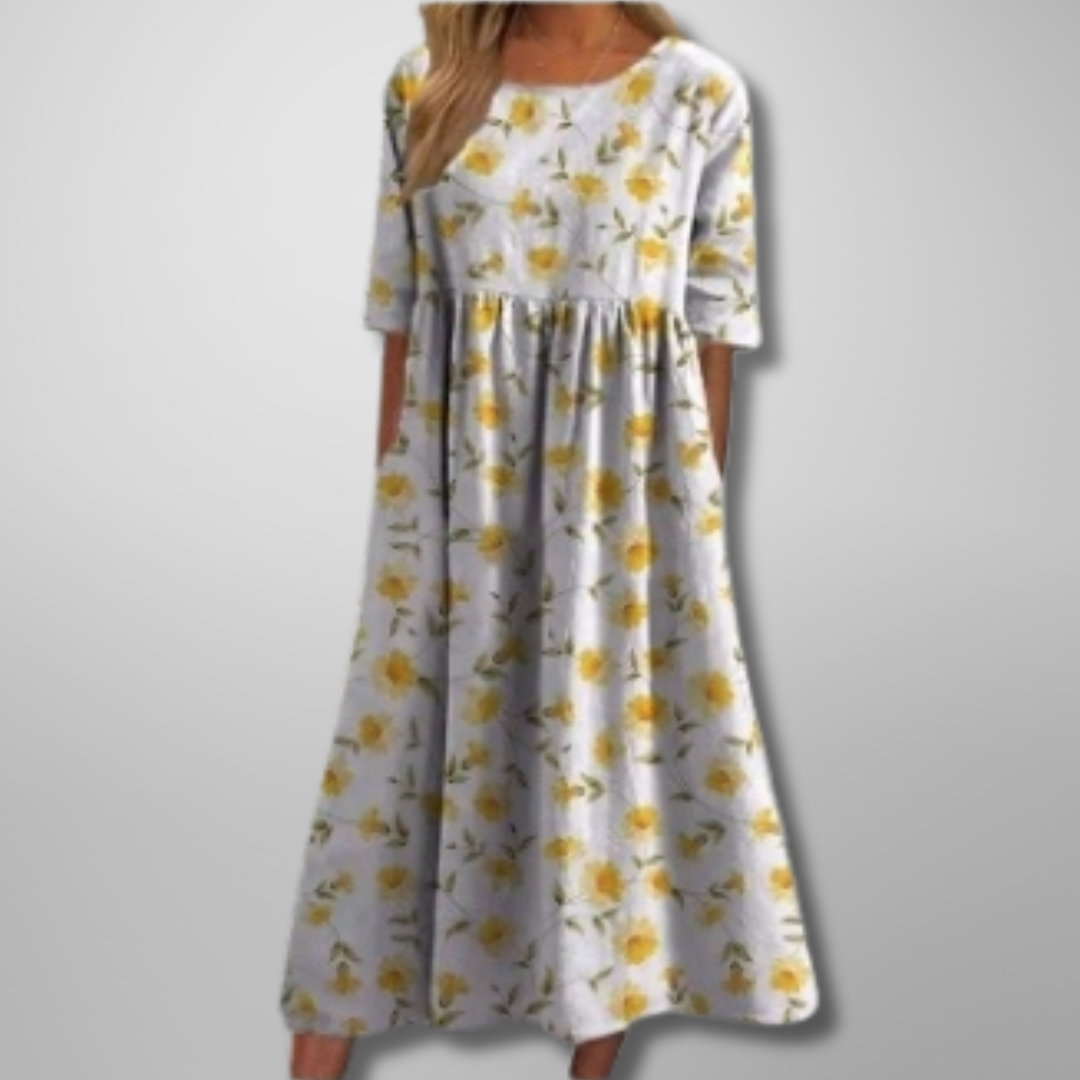 Floral Print Relaxed Midi Dress with Pockets