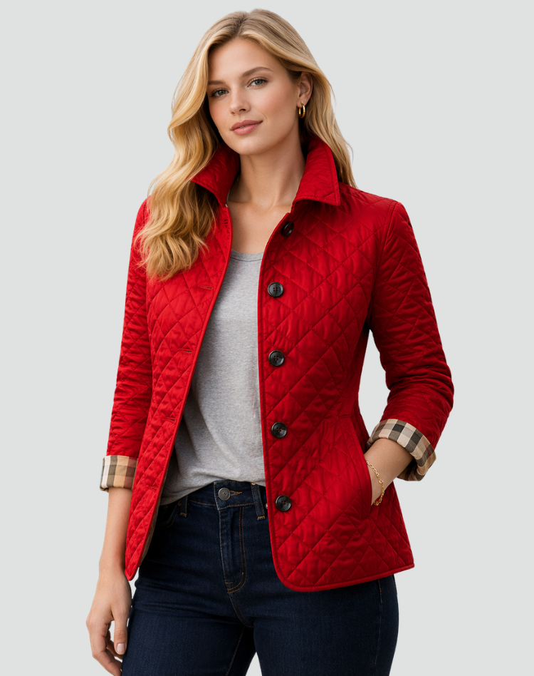 Quilted Transitional Jacket with Collar & Buttons