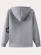 Women's Relaxed Fit Dog Heart Print Pullover Hoodie with Paw Print Sleeve