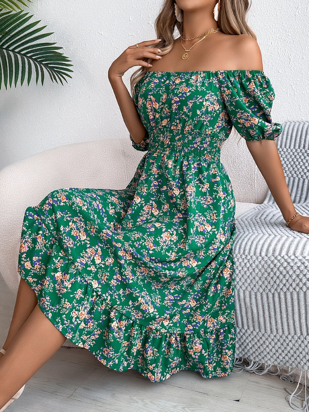 Square Neck Floral Dress with Frill Hem and High Waist | Meave & Ivy