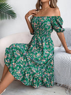 Square Neck Floral Dress with Frill Hem and High Waist | Meave & Ivy