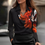 Satin Waterfall Neck Blouse with Long Sleeves – Draped Cowl Blouse