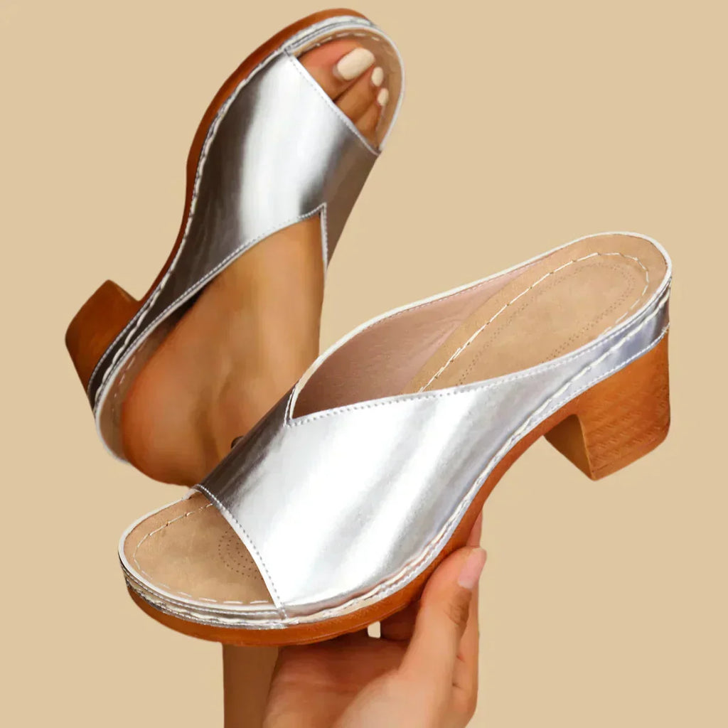Metallic Block-Heel Mule Sandals