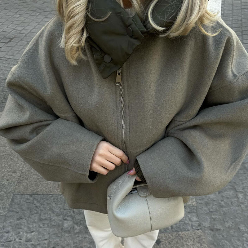 Women's Cropped Hooded Zip-Up Jacket with Padded Collar