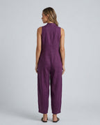 Linen-Blend Sleeveless Loose Jumpsuit