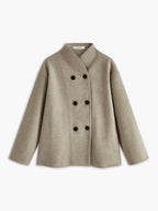 Women's Oversized Double-Breasted Short Coat with High Stand Collar